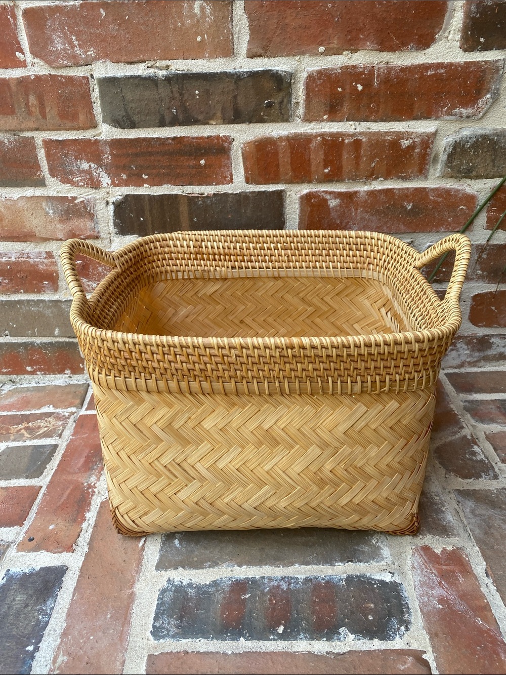 Woven Light Natural  Storage Basket wi/Handles - Bento Weave & Gullah Sweetgrass